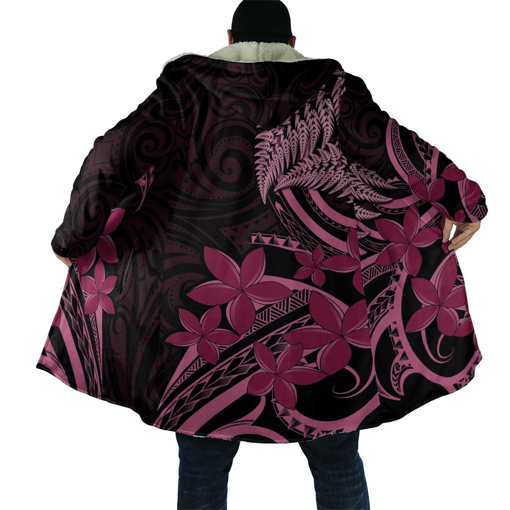 Aotearoa Maori Cloak Pink Fern Ribbons on Black - Aussie Hoodie