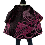 Aotearoa Maori Cloak Pink Fern Ribbons on Black - Aussie Hoodie