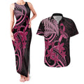 Aotearoa Maori Couples Matching Tank Maxi Dress and Hawaiian Shirt Pink Fern Ribbons on Black - Aussie Hoodie