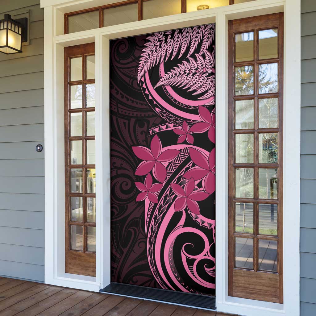 Aotearoa Maori Door Cover Pink Fern Ribbons on Black - Aussie Hoodie