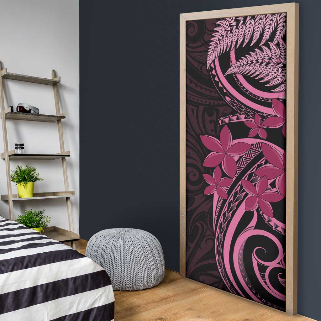 Aotearoa Maori Door Cover Pink Fern Ribbons on Black - Aussie Hoodie