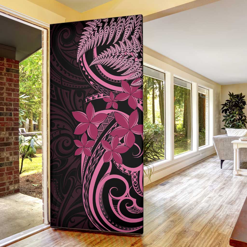 Aotearoa Maori Door Cover Pink Fern Ribbons on Black - Aussie Hoodie