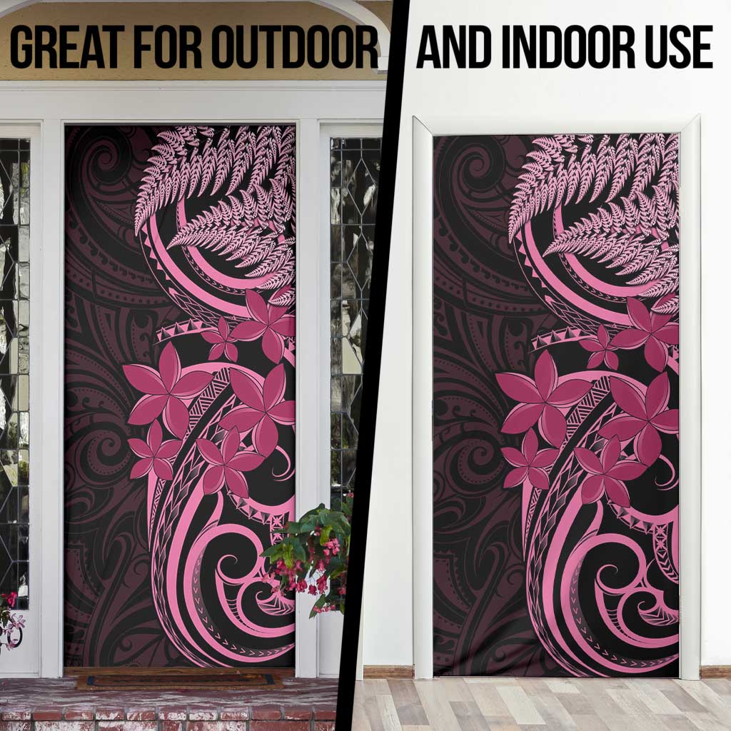 Aotearoa Maori Door Cover Pink Fern Ribbons on Black - Aussie Hoodie