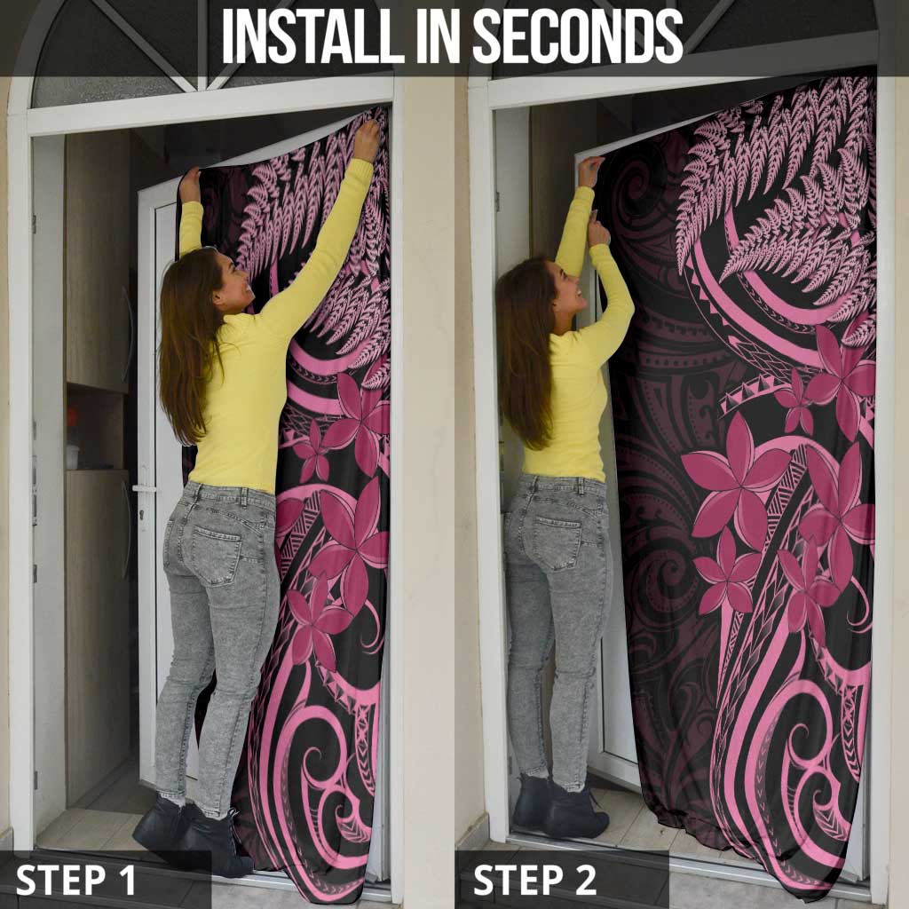 Aotearoa Maori Door Cover Pink Fern Ribbons on Black - Aussie Hoodie
