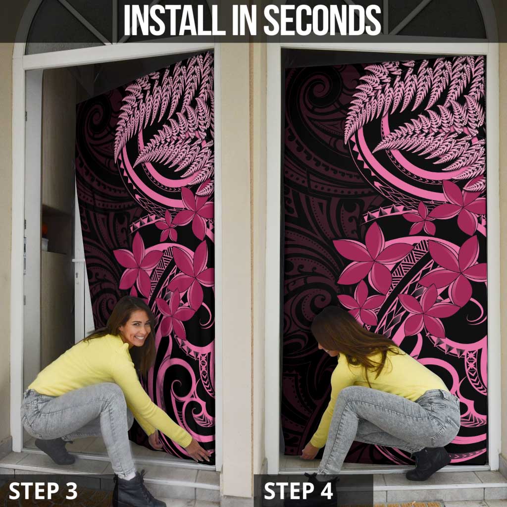 Aotearoa Maori Door Cover Pink Fern Ribbons on Black - Aussie Hoodie
