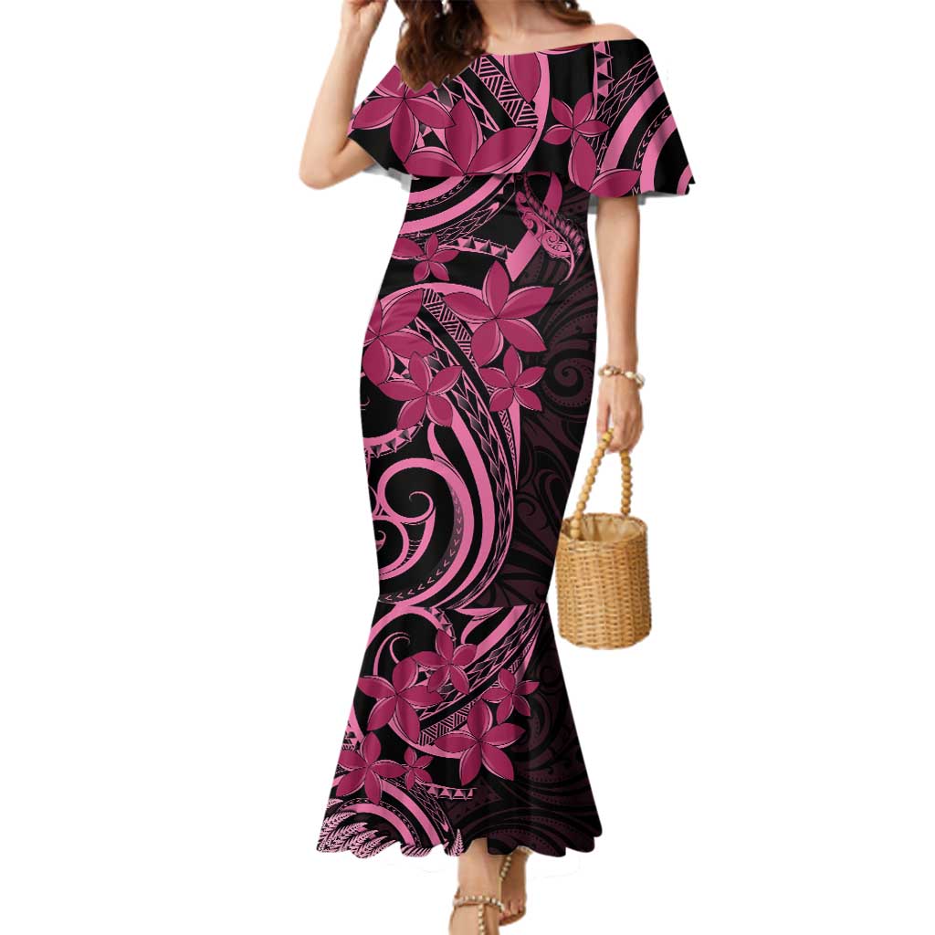 Aotearoa Maori Family Matching Mermaid Dress and Hawaiian Shirt Pink Fern Ribbons on Black - Aussie Hoodie