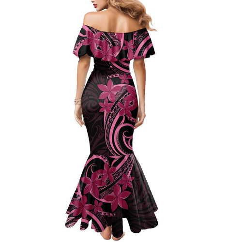 Aotearoa Maori Family Matching Mermaid Dress and Hawaiian Shirt Pink Fern Ribbons on Black - Aussie Hoodie