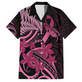 Aotearoa Maori Family Matching Off The Shoulder Long Sleeve Dress and Hawaiian Shirt Pink Fern Ribbons on Black - Aussie Hoodie