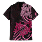 Aotearoa Maori Family Matching Off The Shoulder Long Sleeve Dress and Hawaiian Shirt Pink Fern Ribbons on Black - Aussie Hoodie