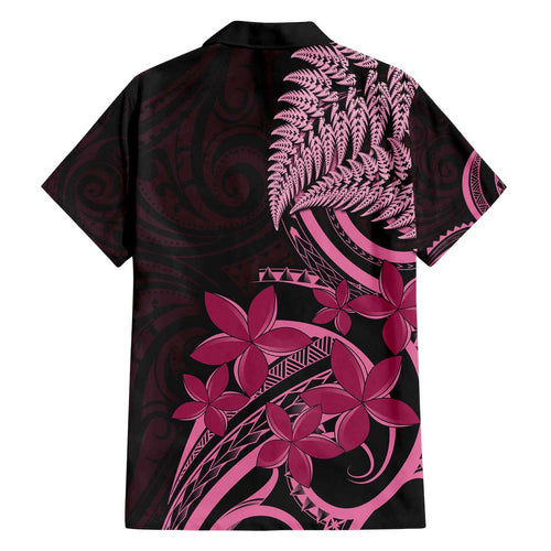 Aotearoa Maori Family Matching Off The Shoulder Long Sleeve Dress and Hawaiian Shirt Pink Fern Ribbons on Black - Aussie Hoodie