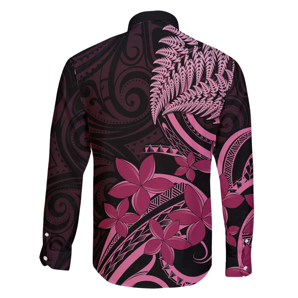 Aotearoa Maori Family Matching Off The Shoulder Long Sleeve Dress and Hawaiian Shirt Pink Fern Ribbons on Black - Aussie Hoodie