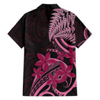 Aotearoa Maori Family Matching Off Shoulder Maxi Dress and Hawaiian Shirt Pink Fern Ribbons on Black - Aussie Hoodie