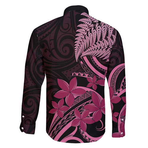 Aotearoa Maori Family Matching Off Shoulder Maxi Dress and Hawaiian Shirt Pink Fern Ribbons on Black - Aussie Hoodie