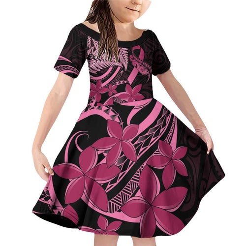 Aotearoa Maori Family Matching Off Shoulder Short Dress and Hawaiian Shirt Pink Fern Ribbons on Black - Aussie Hoodie