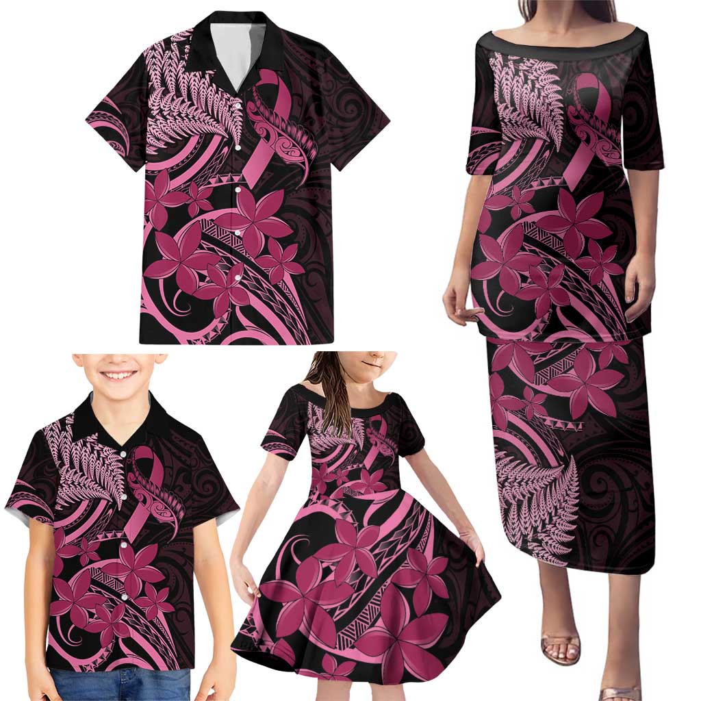 Aotearoa Maori Family Matching Puletasi and Hawaiian Shirt Pink Fern Ribbons on Black - Aussie Hoodie