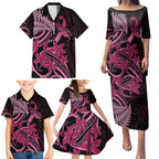 Aotearoa Maori Family Matching Puletasi and Hawaiian Shirt Pink Fern Ribbons on Black - Aussie Hoodie