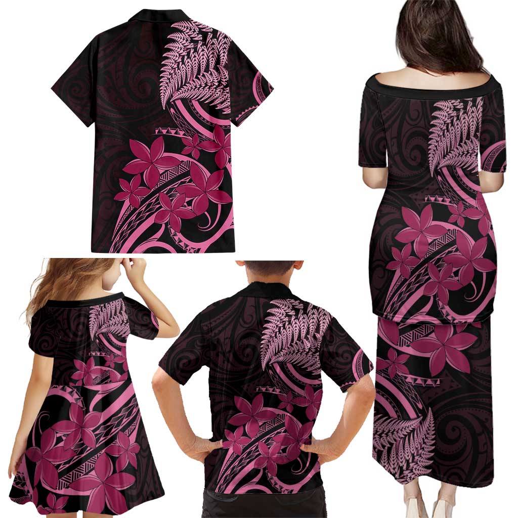 Aotearoa Maori Family Matching Puletasi and Hawaiian Shirt Pink Fern Ribbons on Black - Aussie Hoodie