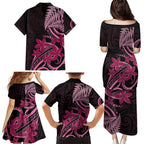 Aotearoa Maori Family Matching Puletasi and Hawaiian Shirt Pink Fern Ribbons on Black - Aussie Hoodie