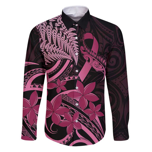 Aotearoa Maori Family Matching Puletasi and Hawaiian Shirt Pink Fern Ribbons on Black - Aussie Hoodie