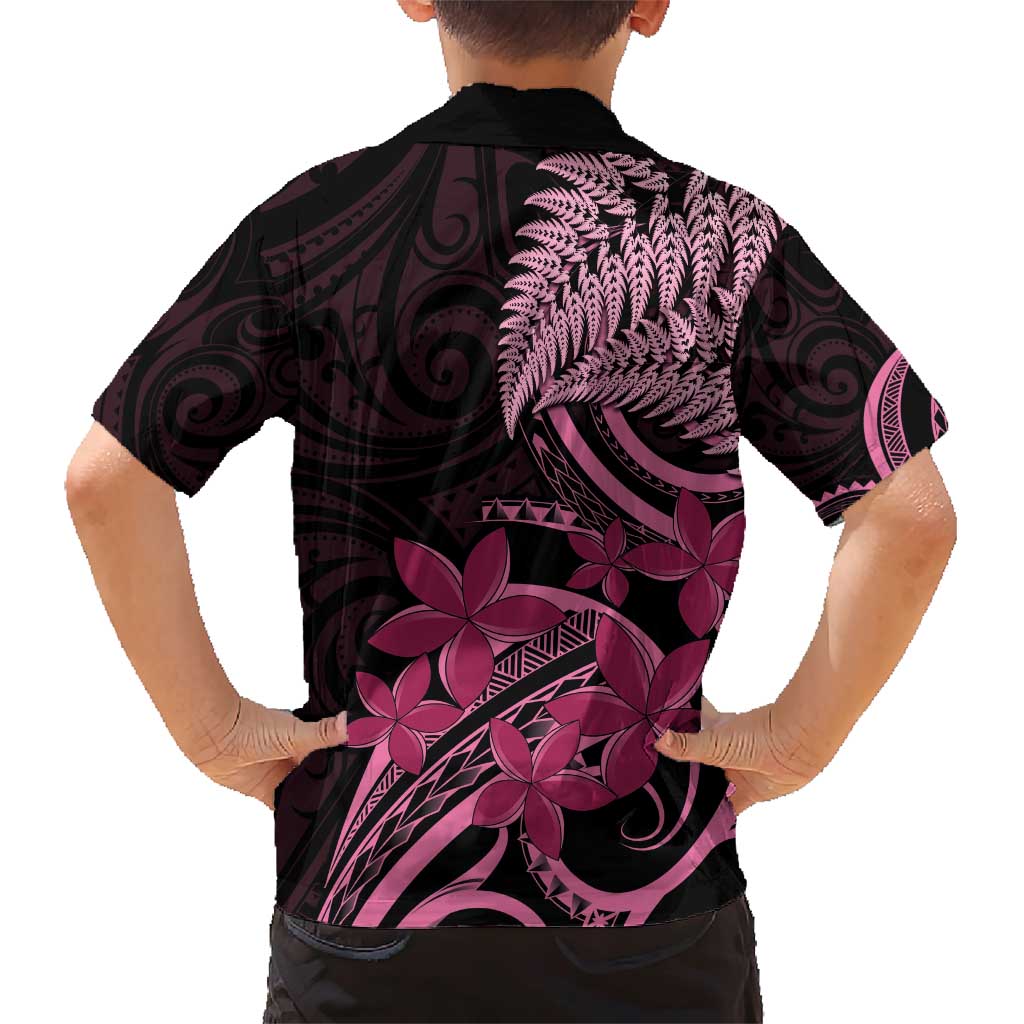 Aotearoa Maori Family Matching Short Sleeve Bodycon Dress and Hawaiian Shirt Pink Fern Ribbons on Black - Aussie Hoodie