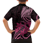 Aotearoa Maori Family Matching Short Sleeve Bodycon Dress and Hawaiian Shirt Pink Fern Ribbons on Black - Aussie Hoodie