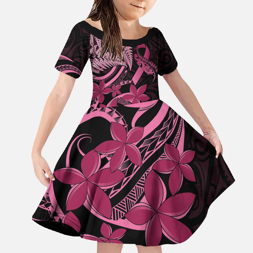 Aotearoa Maori Family Matching Short Sleeve Bodycon Dress and Hawaiian Shirt Pink Fern Ribbons on Black - Aussie Hoodie