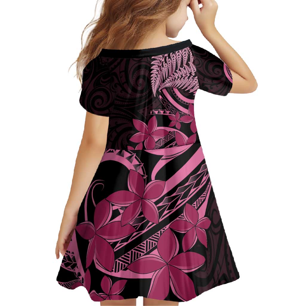 Aotearoa Maori Family Matching Short Sleeve Bodycon Dress and Hawaiian Shirt Pink Fern Ribbons on Black - Aussie Hoodie