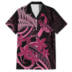 Aotearoa Maori Family Matching Short Sleeve Bodycon Dress and Hawaiian Shirt Pink Fern Ribbons on Black - Aussie Hoodie