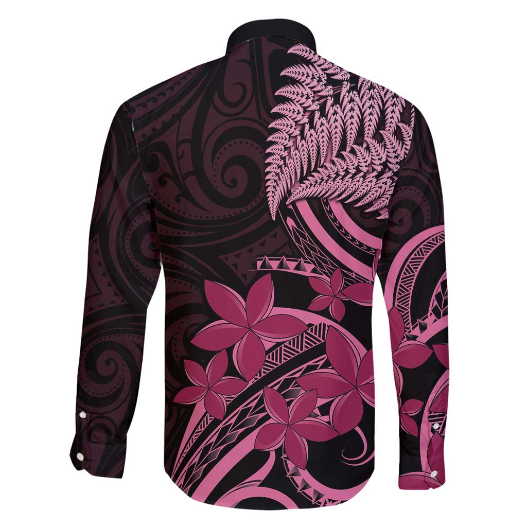 Aotearoa Maori Family Matching Short Sleeve Bodycon Dress and Hawaiian Shirt Pink Fern Ribbons on Black - Aussie Hoodie