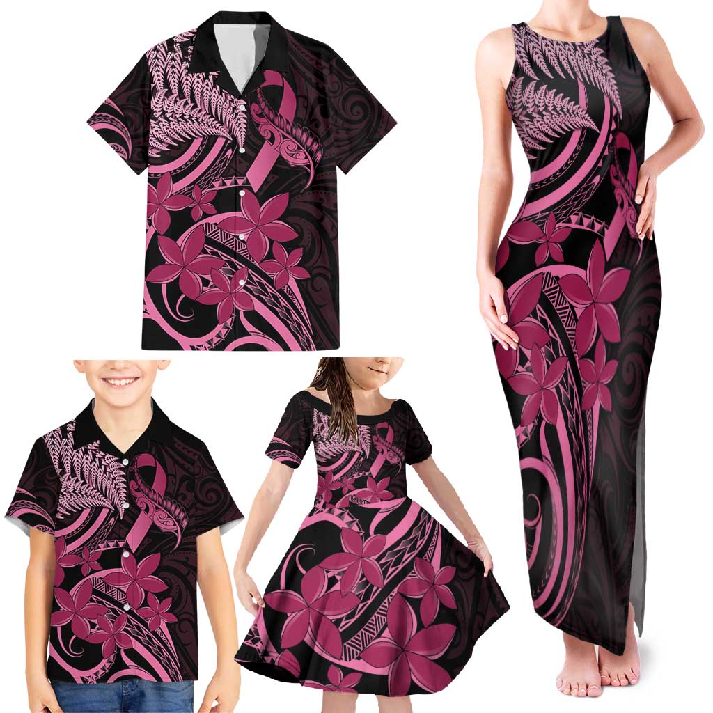 Aotearoa Maori Family Matching Tank Maxi Dress and Hawaiian Shirt Pink Fern Ribbons on Black - Aussie Hoodie