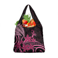 Aotearoa Maori Grocery Bag Pink Fern Ribbons on Black - Aussie Hoodie
