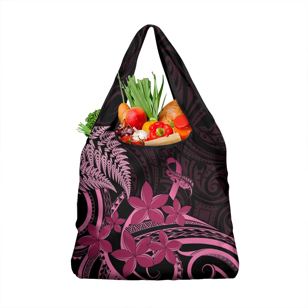 Aotearoa Maori Grocery Bag Pink Fern Ribbons on Black - Aussie Hoodie