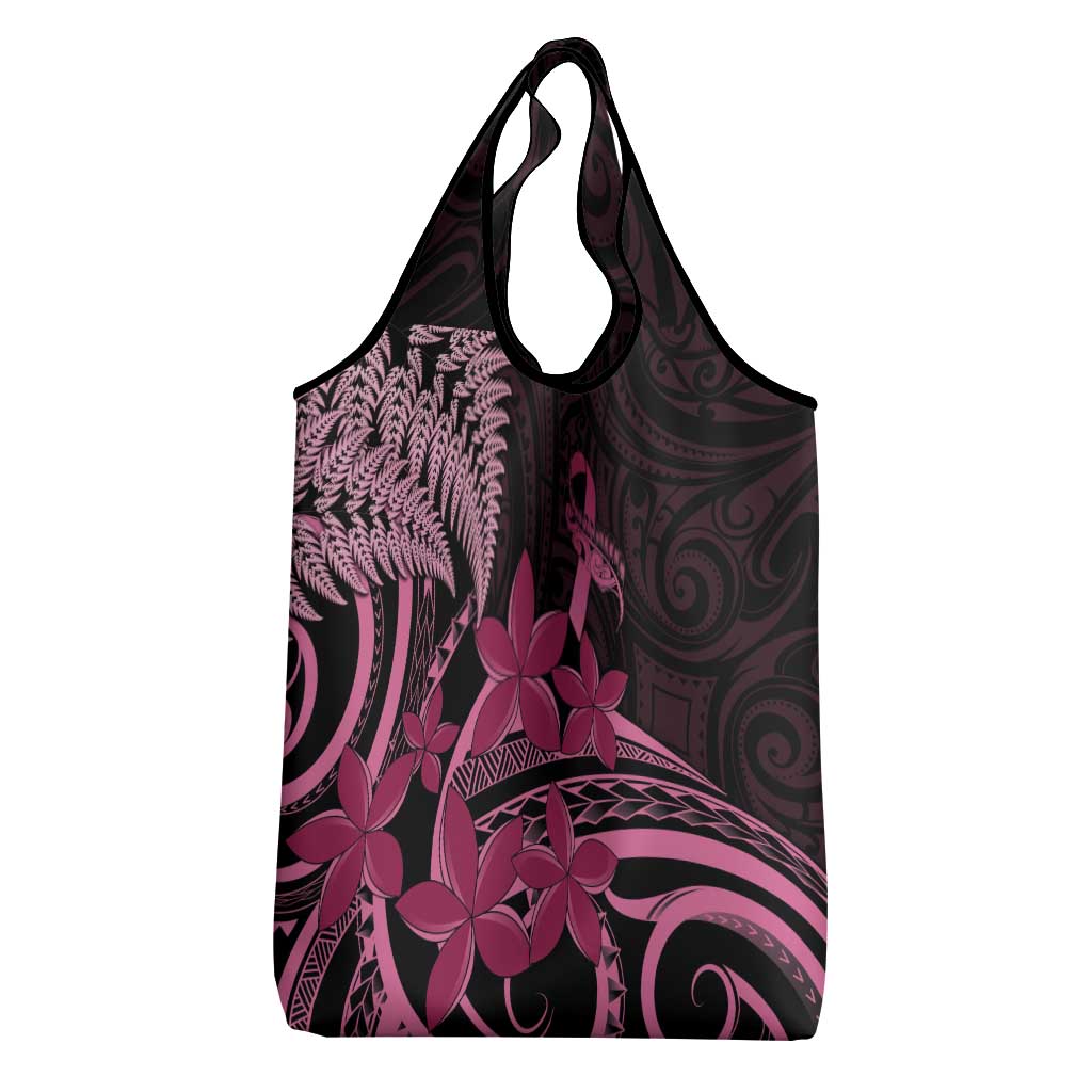 Aotearoa Maori Grocery Bag Pink Fern Ribbons on Black - Aussie Hoodie