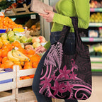 Aotearoa Maori Grocery Bag Pink Fern Ribbons on Black - Aussie Hoodie