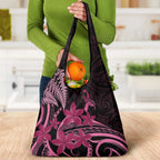 Aotearoa Maori Grocery Bag Pink Fern Ribbons on Black - Aussie Hoodie