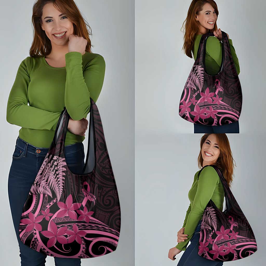 Aotearoa Maori Grocery Bag Pink Fern Ribbons on Black - Aussie Hoodie