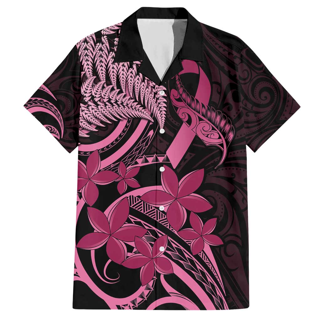 Aotearoa Maori Hawaiian Shirt Pink Fern Ribbons on Black - Aussie Hoodie