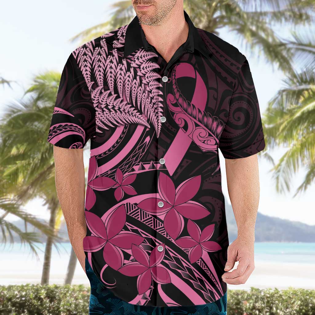 Aotearoa Maori Hawaiian Shirt Pink Fern Ribbons on Black - Aussie Hoodie