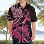 Aotearoa Maori Hawaiian Shirt Pink Fern Ribbons on Black - Aussie Hoodie