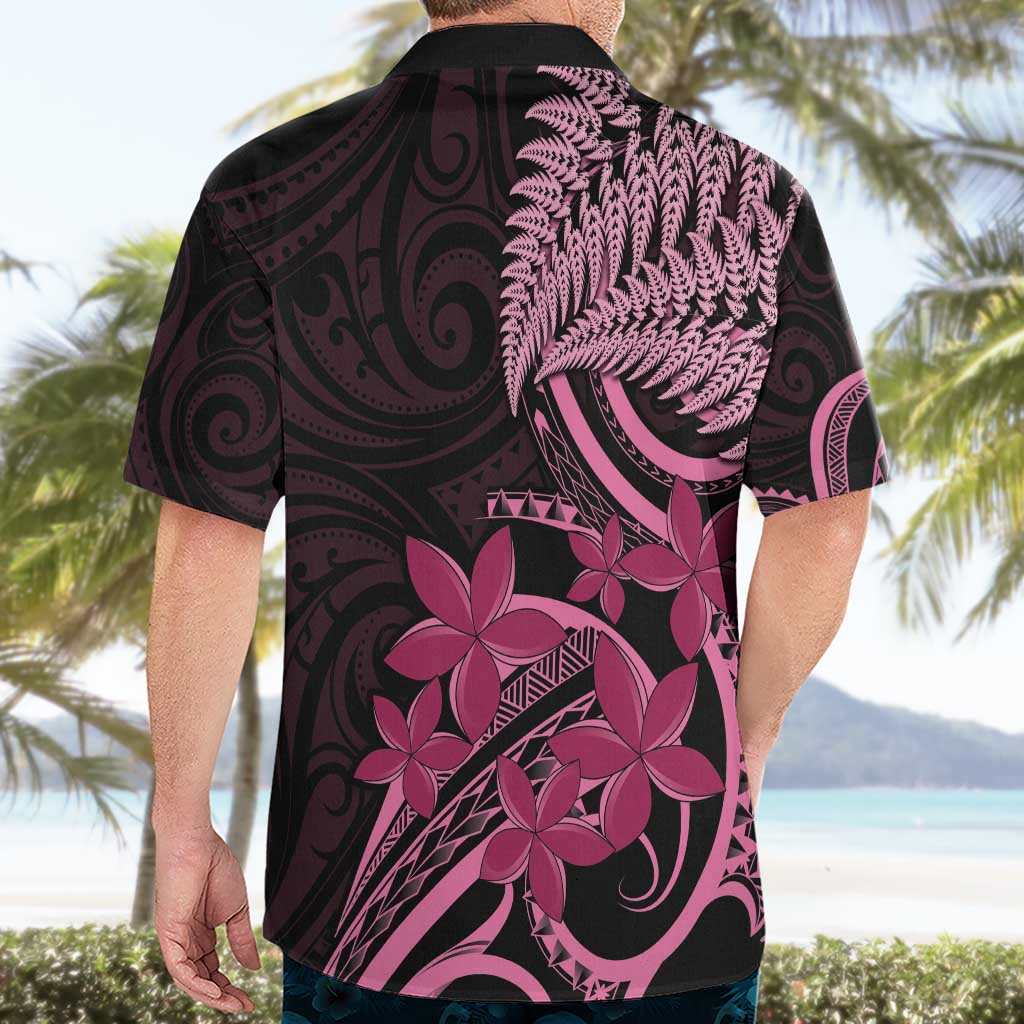 Aotearoa Maori Hawaiian Shirt Pink Fern Ribbons on Black - Aussie Hoodie