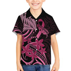 Aotearoa Maori Hawaiian Shirt Pink Fern Ribbons on Black - Aussie Hoodie
