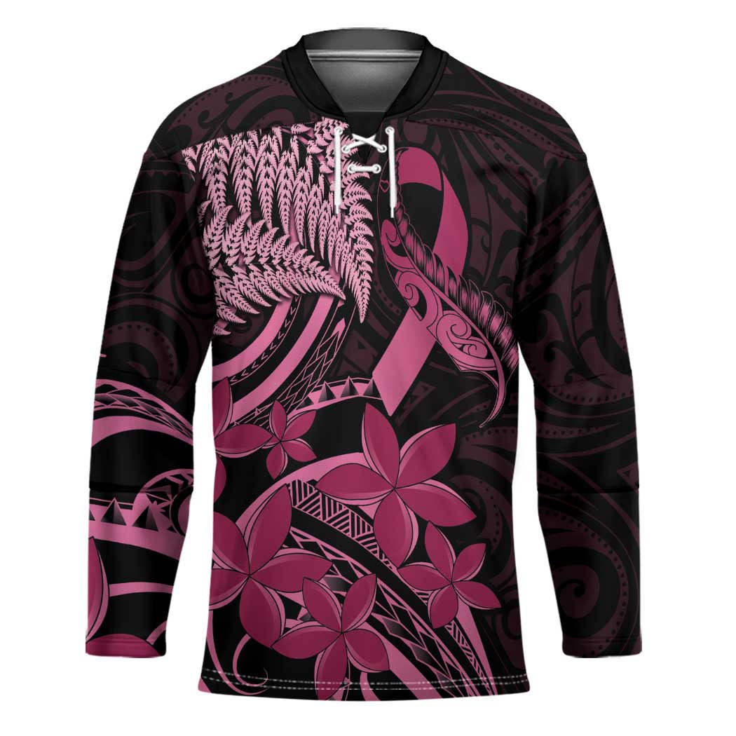 Aotearoa Maori Hockey Jersey Pink Fern Ribbons on Black - Aussie Hoodie