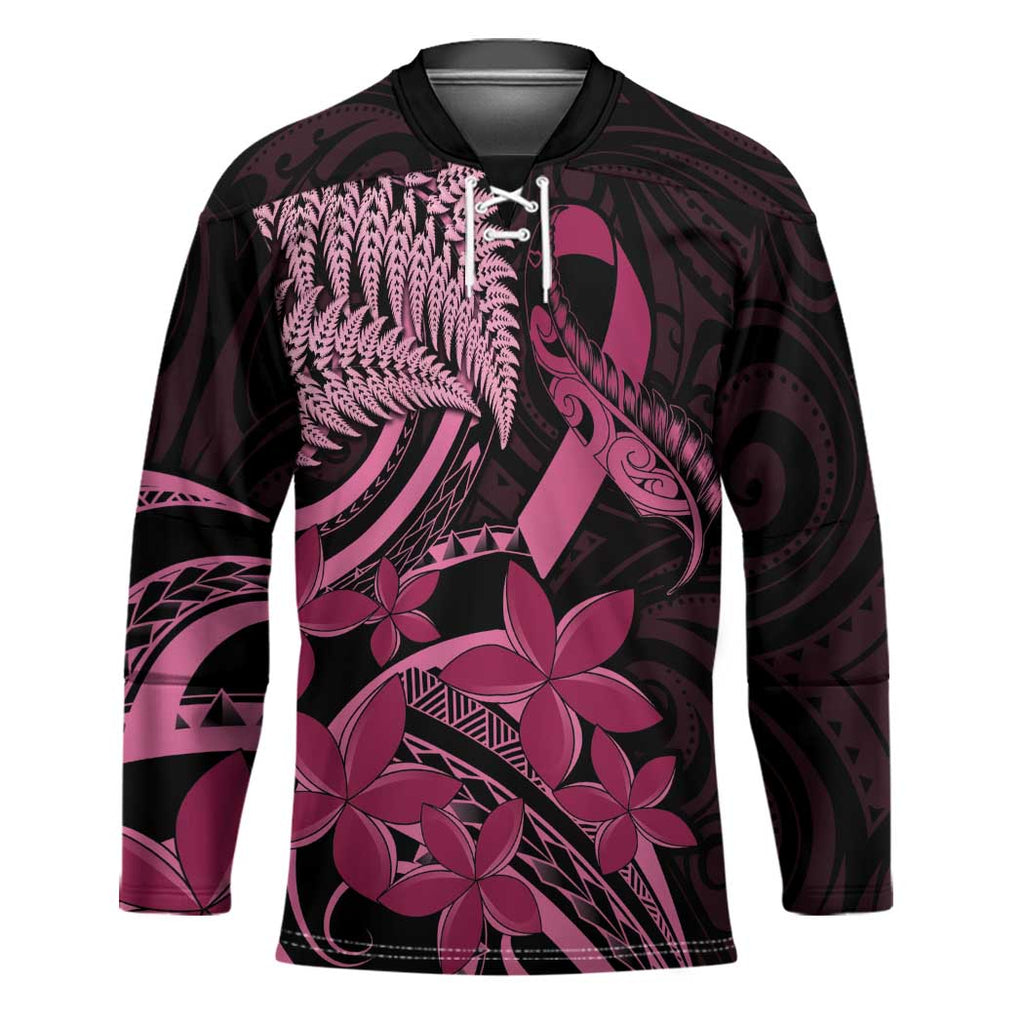 Aotearoa Maori Hockey Jersey Pink Fern Ribbons on Black - Aussie Hoodie