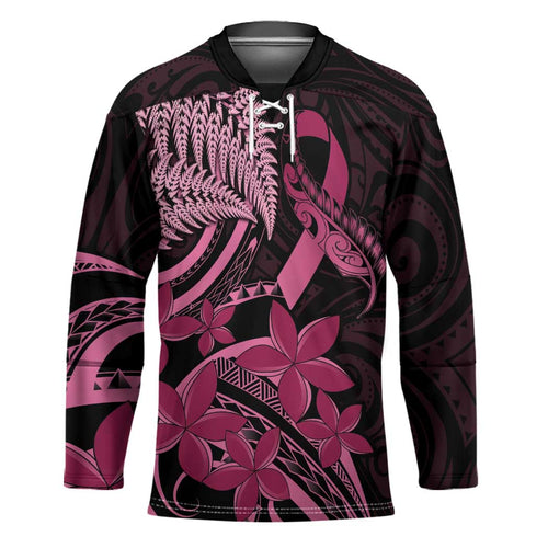 Aotearoa Maori Hockey Jersey Pink Fern Ribbons on Black - Aussie Hoodie