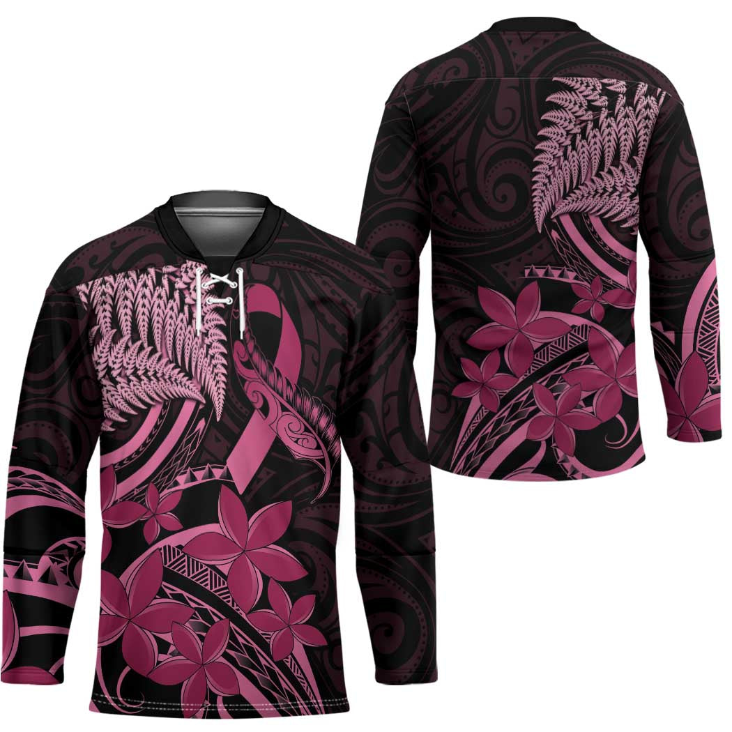 Aotearoa Maori Hockey Jersey Pink Fern Ribbons on Black - Aussie Hoodie