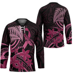 Aotearoa Maori Hockey Jersey Pink Fern Ribbons on Black - Aussie Hoodie