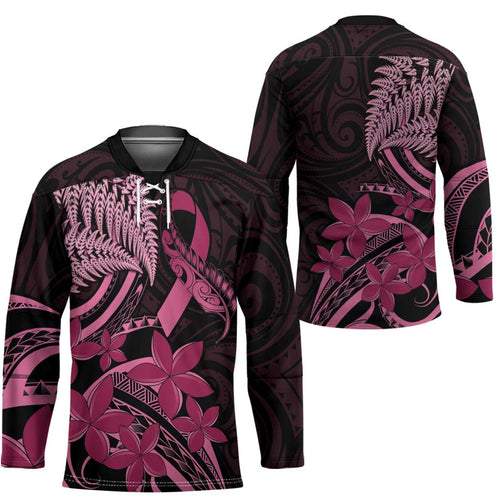 Aotearoa Maori Hockey Jersey Pink Fern Ribbons on Black - Aussie Hoodie