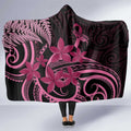 Aotearoa Maori Hooded Blanket Pink Fern Ribbons on Black - Aussie Hoodie