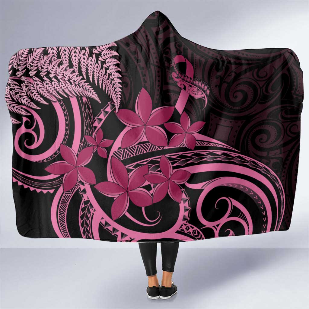 Aotearoa Maori Hooded Blanket Pink Fern Ribbons on Black - Aussie Hoodie