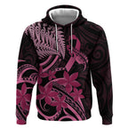 Aotearoa Maori Hoodie Pink Fern Ribbons on Black - Aussie Hoodie